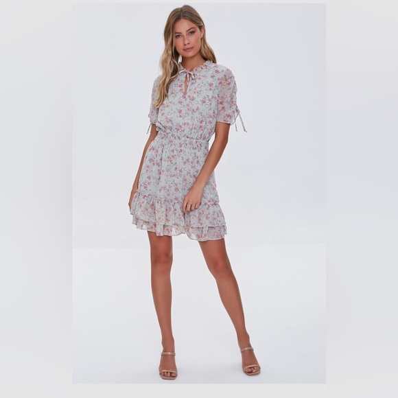 FLORAL PRINT RUFFLE HEM MINI DRESS - Picture 4 of 4